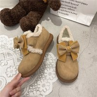 苏芈卡其色马丁靴女ins潮2021秋冬季新款百搭蝴蝶结少女心加绒小皮鞋