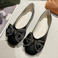 苏芈平底鞋女2022年春季新款蝴蝶结浅口方头鞋百搭一脚蹬单鞋