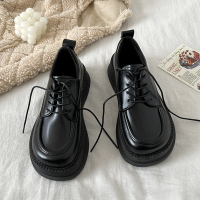 苏芈黑色系带小皮鞋女学生百搭复古英伦学院风2022年春秋季新款单鞋