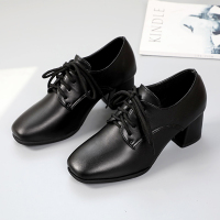 苏芈英伦风小皮鞋女2022春季新款粗跟百搭复古方头系带工作单鞋高跟鞋