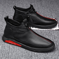 枫述男鞋春季新款拉链皮鞋男商务正装懒人鞋休闲英伦高帮防水马丁靴子