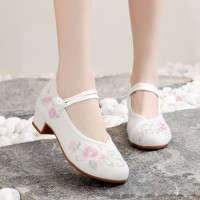 枫述汉服绣花鞋女粗跟古风时尚搭配旗袍的鞋民族风舞蹈鞋春老北京布鞋