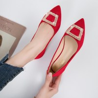 枫述婚鞋女2021新款仙女鞋子女尖头平底红色新娘鞋水钻方扣单鞋伴娘鞋