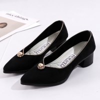 枫述2021春季新款女鞋粗跟尖头浅口单鞋老北京布鞋通勤时尚百搭工作鞋