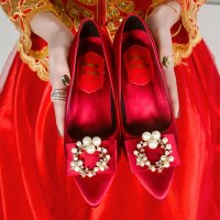 枫述龙凤扣新娘鞋女粗跟中跟绸缎面红色婚鞋中式秀禾服宴会鞋敬酒服鞋