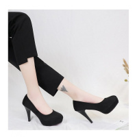 枫述防水台大码高跟鞋女圆头10cm学生礼仪正装韩版工作职业单鞋5厘米