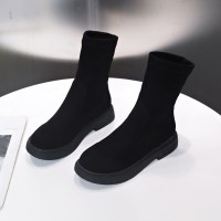 枫述不过膝长靴女平底2021秋冬新款中筒靴马丁靴子加绒面瘦腿弹力靴潮
