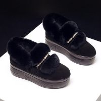 枫述冬款厚底内增高毛毛鞋女2021冬新款珍珠加绒时尚百搭雪地靴女