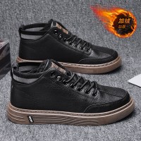 枫述男士冬季新款2021韩版潮流黑色百搭加绒加厚保暖袜子口中帮棉鞋子