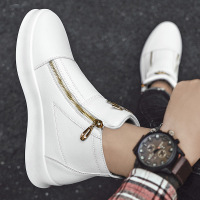 枫述男士2021年秋季新款松糕底厚底运动休闲白色高帮双拉链户外潮鞋子