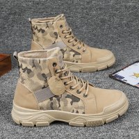 枫述中高帮男士2021年秋季新款潮流百搭厚底耐磨迷彩帆布马丁靴子