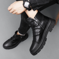 枫述英伦风黑色马丁靴男ins酷侧拉链款皮靴工装机车靴欧美厚底高帮鞋