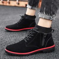 枫述春秋款高帮马丁靴男英伦风工装短靴子男韩版潮流黑色百搭帅气皮靴