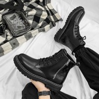 枫述秋季马丁靴男英伦风高帮男靴冬季中帮皮鞋工装男士靴子黑色潮短靴