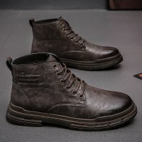 枫述秋冬新款马丁靴男高帮加绒保暖男士英伦风皮靴子防水工装鞋男