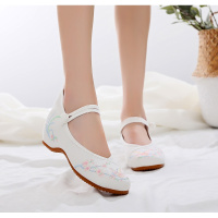 枫述古风汉服鞋子女坡跟内增高复古民族风绣花鞋系带舞蹈鞋老北京布鞋