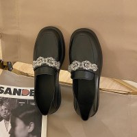 枫述英伦风小皮鞋女复古方头玛丽珍春季单鞋jk制服鞋一脚蹬水晶乐福鞋