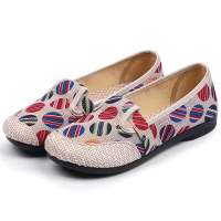 枫述春秋季老北京绣花布鞋女亚麻布妈妈鞋复古一脚蹬平底透气懒人单鞋