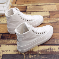 枫述2020百搭韩版白色高帮帆布鞋女平底休闲鞋高邦街舞板鞋透气小白鞋