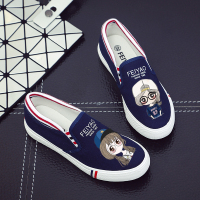 枫述街头懒人一脚蹬帆布鞋女学生春夏百搭小白鞋卡通涂鸦韩版平底布鞋