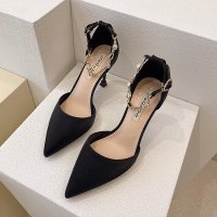 枫述高跟鞋女2021年新款鞋子女百搭时尚珍珠一字扣带尖头细跟单鞋