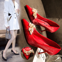 枫述秀禾婚鞋女2021年新款红色高跟鞋冬季中式结婚鞋子新娘绸缎鞋百搭