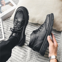 枫述马丁靴男秋季高帮英伦风ins潮鞋男士中帮皮靴黑色防水工装机车靴