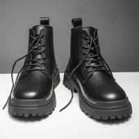 枫述黑色马丁靴男高帮秋冬季英伦风休闲机车皮靴男鞋工装复古防水短靴