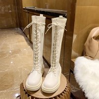 枫述长筒靴女2021秋薄款新款透气显瘦不过膝高筒中筒春秋马丁骑士长靴