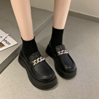 枫述厚底单鞋女秋季中跟英伦百搭小皮鞋2021新款日系复古一脚蹬乐福鞋