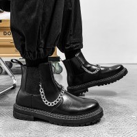 枫述切尔西靴男冬季高帮黑色英伦风男士马丁短靴休闲一脚蹬烟筒靴