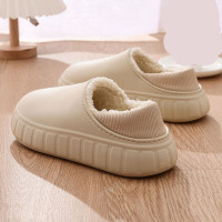 枫述冬季保暖家居情侣厚底棉拖男室内黑色包跟棉拖鞋毛绒保暖