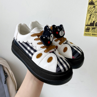 枫述丑萌卡通单鞋女2022年新款春季千鸟格ins潮小熊厚底小众运动板鞋