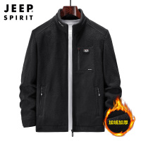 JEEP SPIRIT开衫卫衣2021年秋冬季加绒外套男宽松立领夹克加厚抓绒衣