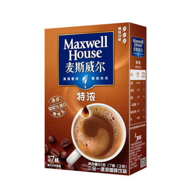 麦斯威尔 特浓三合一速溶咖啡 91g/盒 7条装(新老包装随机发货)