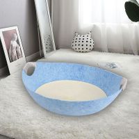 猫窝四季毛毡猫窝窝半封闭/平底可拆洗宠物窝 平底A款青花瓷蓝色