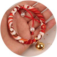 猫咪项圈狗狗项圈无声铃铛驱虫项圈猫项链刻字宠物身份牌猫牌用品 红色波浪铜铃铛 S小号(适合0.-3斤左右的)