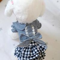 小狗狗衣服公主裙泰迪比熊格子裙夏装薄款小型犬宠物牛仔裙子夏季 格子牛仔裙子 M 背长28胸围38建议体重5至6斤