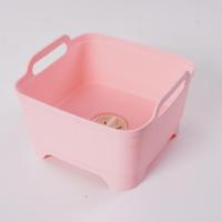 厨房洗菜篮塑料移动水槽沥水架洗碗盆多功能家用置物洗碗盆带把手 粉色移动水槽
