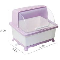 厨房收纳盒放碗餐具装碗筷收纳箱多功能碗筷收纳盒特大号沥水碗架 马卡紫大号(切换排水)