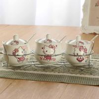 【天天特价】鼓型叮当猫hello kitty 陶瓷调味罐调料缸调料罐 鼓型朵花hello Kitty配陶瓷盖子