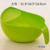 厨房沥水淘箩米盆塑料洗菜篮加厚带手柄洗米筛淘米器{送大号油壶} 绿色 小号淘米箩