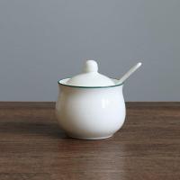 陶瓷调味罐北欧植物调料盒套装组合厨房用品家用调味瓶4件套装罐 纯绿纯白--[鼓形单罐]