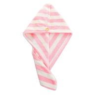 干发帽女超强吸水速干擦头发包头巾帽洗头发帽子快速干发毛巾浴帽 宽粉色 宽条纹