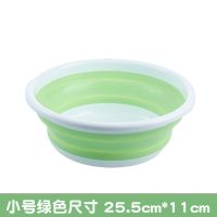 防磨折叠硅胶超轻洗面盆脸盆家用加厚盆架大盆便携式圆形胶盆用品 小号绿色
