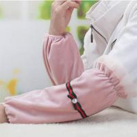 新款长款毛绒女袖套 韩版秋冬季 学生护袖男生家务防污套袖大中童 ge长款彩带粉色