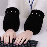 韩版短款毛绒袖套女秋冬季工作上班家务防污护袖学生成人套袖可爱 袖套泰迪绒珍珠黑色 1双装