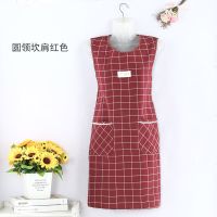 简约时尚围裙女厨房家用罩衣成人加肥加大坎肩马甲围腰干活工作服 圆领坎肩红色