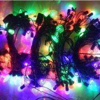 插电LED彩灯串灯闪灯新年节日客厅庭院装饰灯户外防水彩灯窗帘灯 黑线不带叶双闪6米28灯随机款