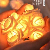 LED玫瑰花小彩灯串花朵庭院节日表白房间卧室背景拍照造型装饰灯 玫瑰 暖白 2米10灯电池款 常亮